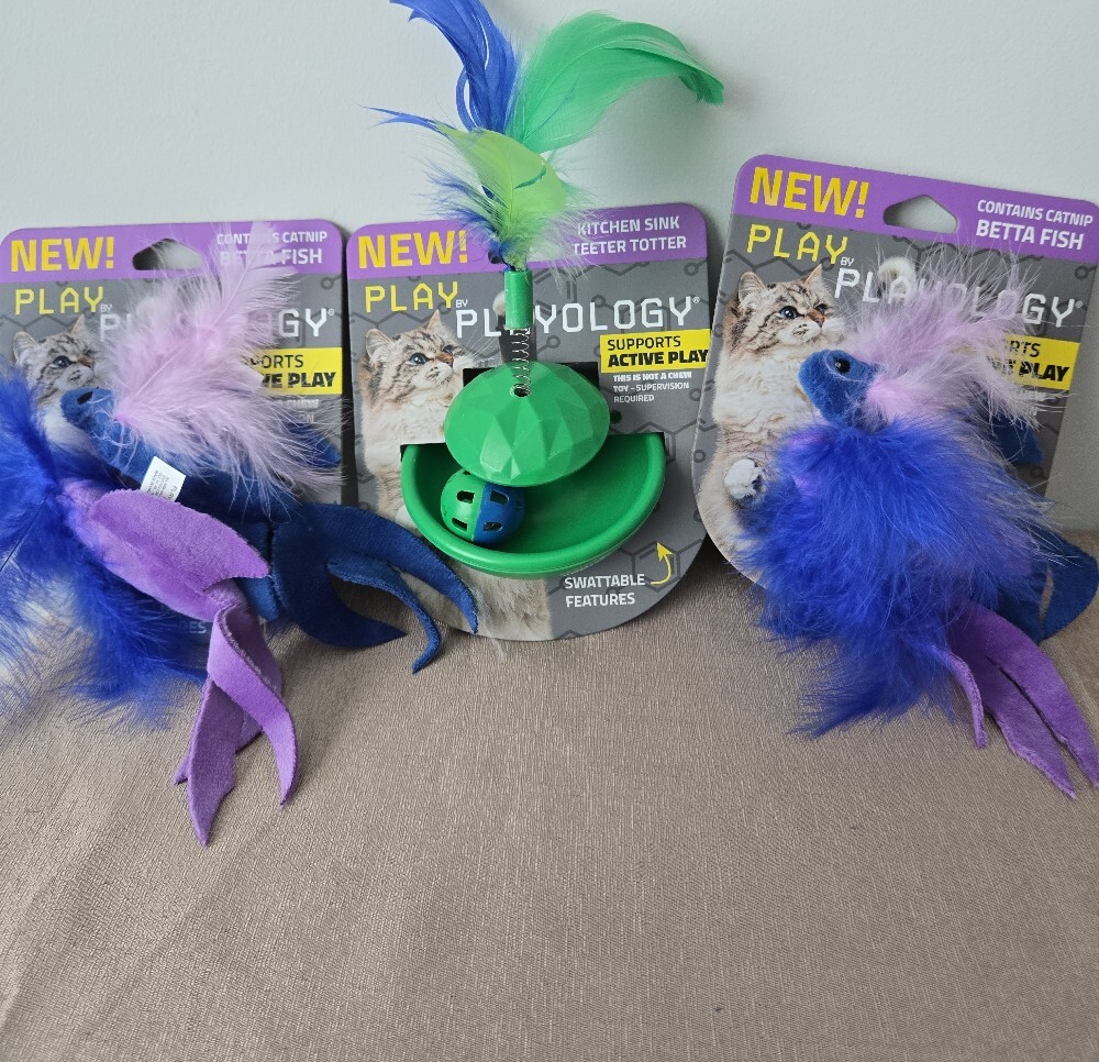 Playology Cat Toy Bundle (3‑Pack) – Catnip Betta Fish + Teeter Totter, New - Picture 4 of 7